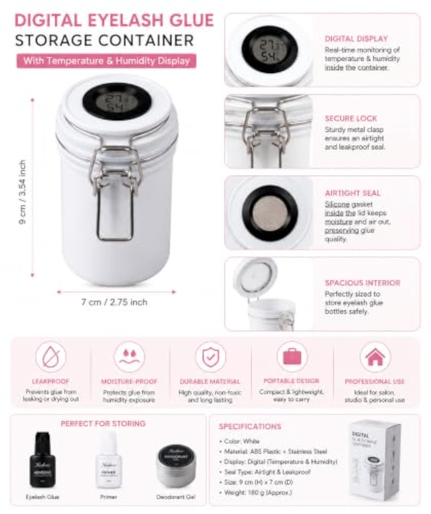 Vacuum Sealed Eyelash Glue Storage Container, Airtight Preservation Jar
